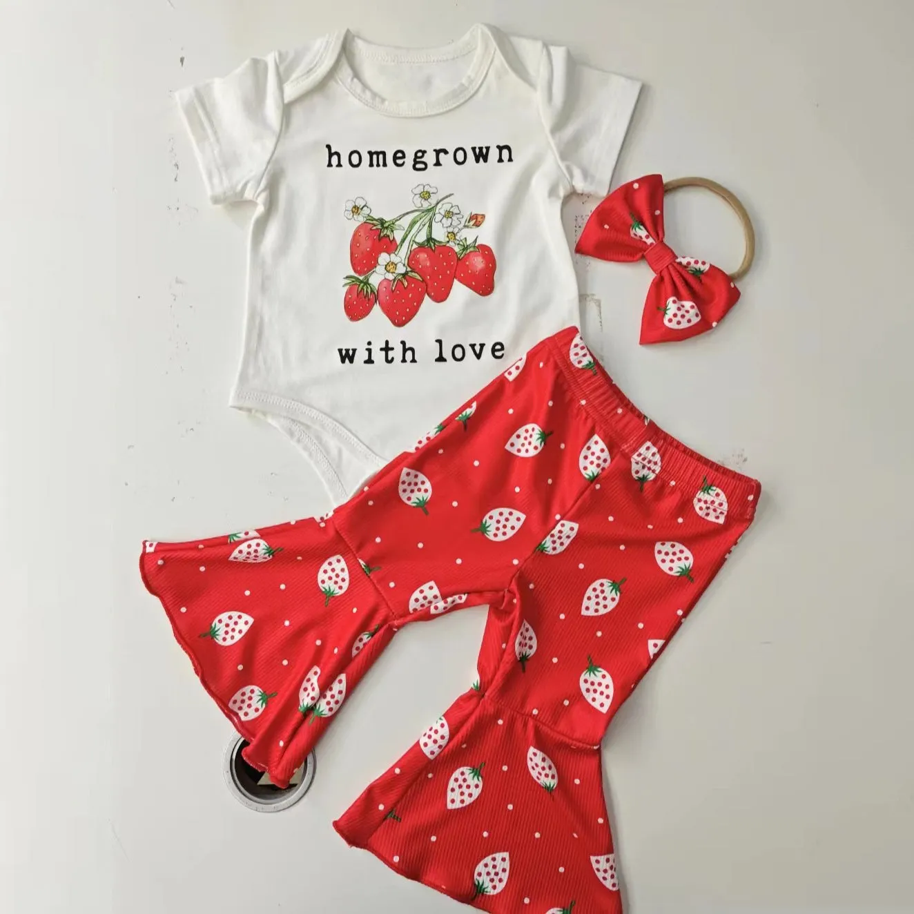 2 Pieces Set Baby Girls Letters Fruit Print Tops And Pants Wholesale 24030164