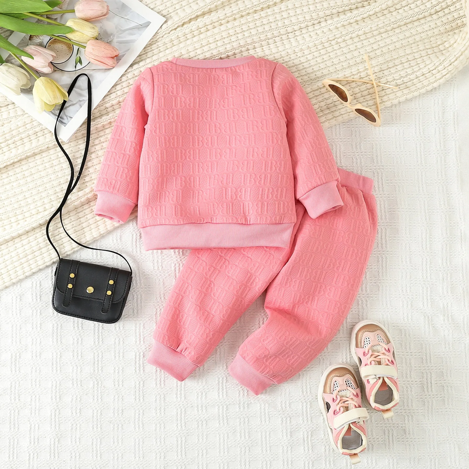 2 Pieces Set Baby Kid Girls Boys Solid Color Letters Tops And Pants Wholesale 231130242