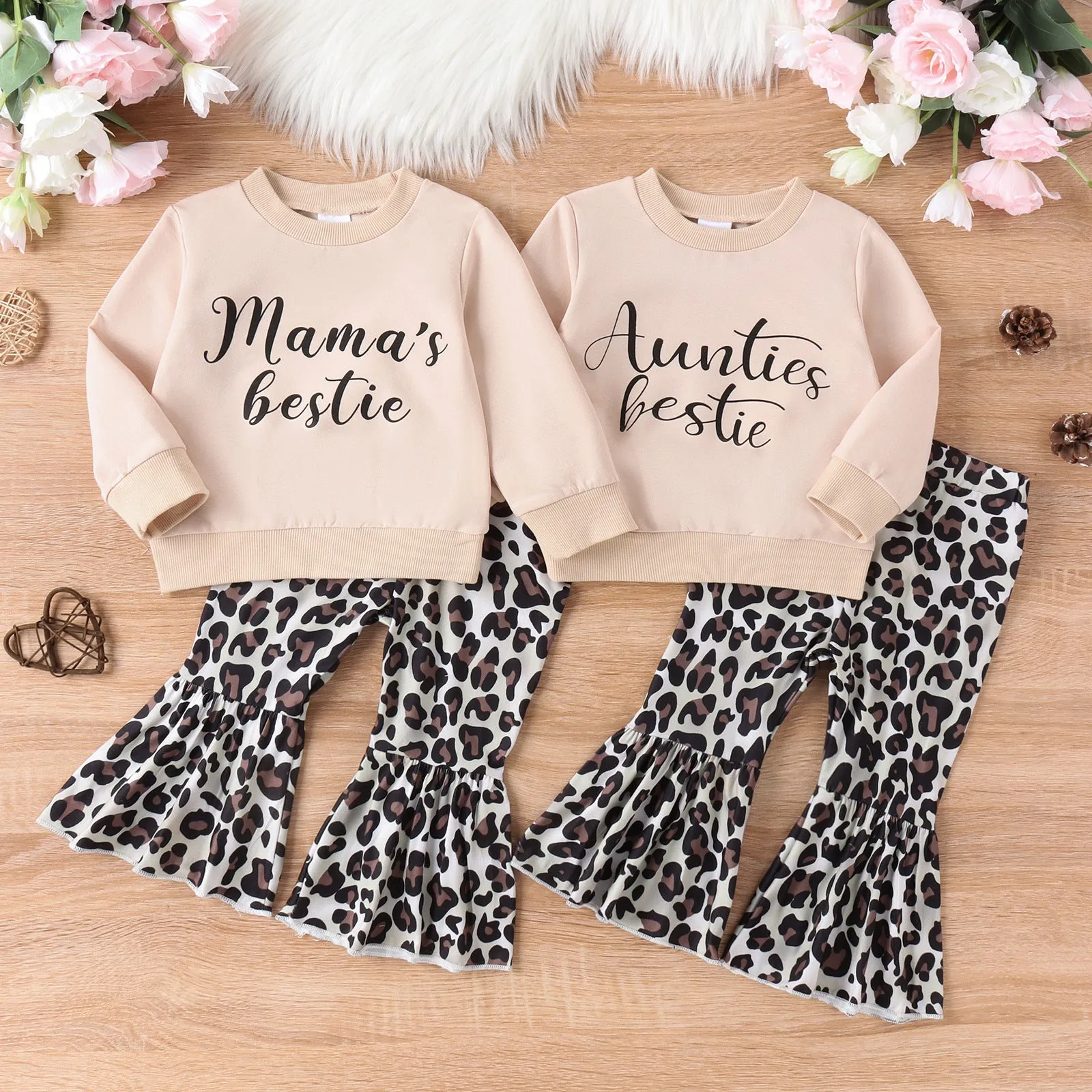 2 Pieces Set Baby Kid Girls Letters Tops And Leopard Pants Wholesale 240111110