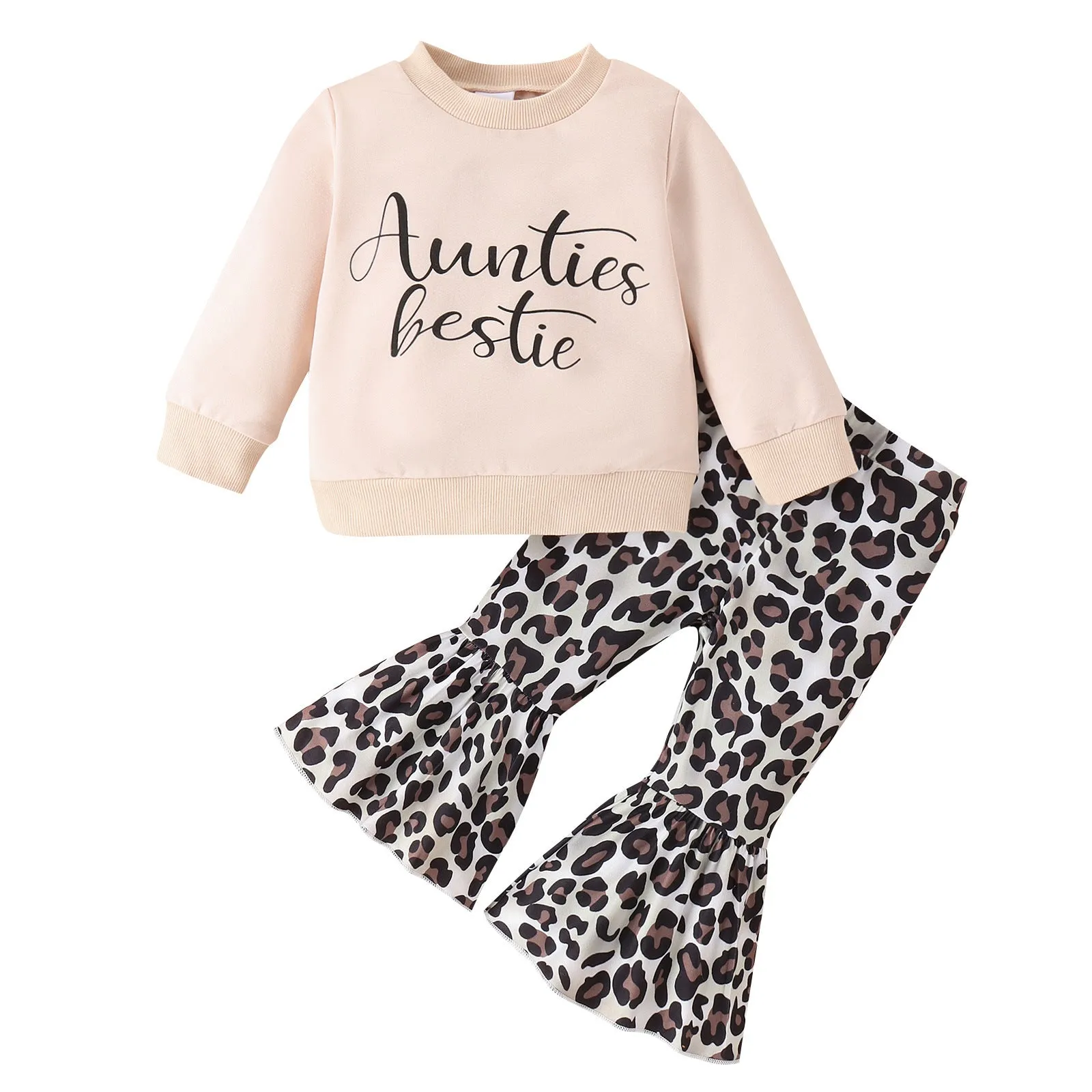 2 Pieces Set Baby Kid Girls Letters Tops And Leopard Pants Wholesale 240111110