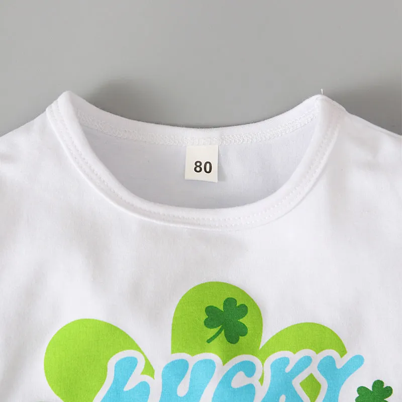 2 Pieces Set Baby Kid Girls St Patrick's Day Letters Tops And Checked Pants Wholesale 24030105