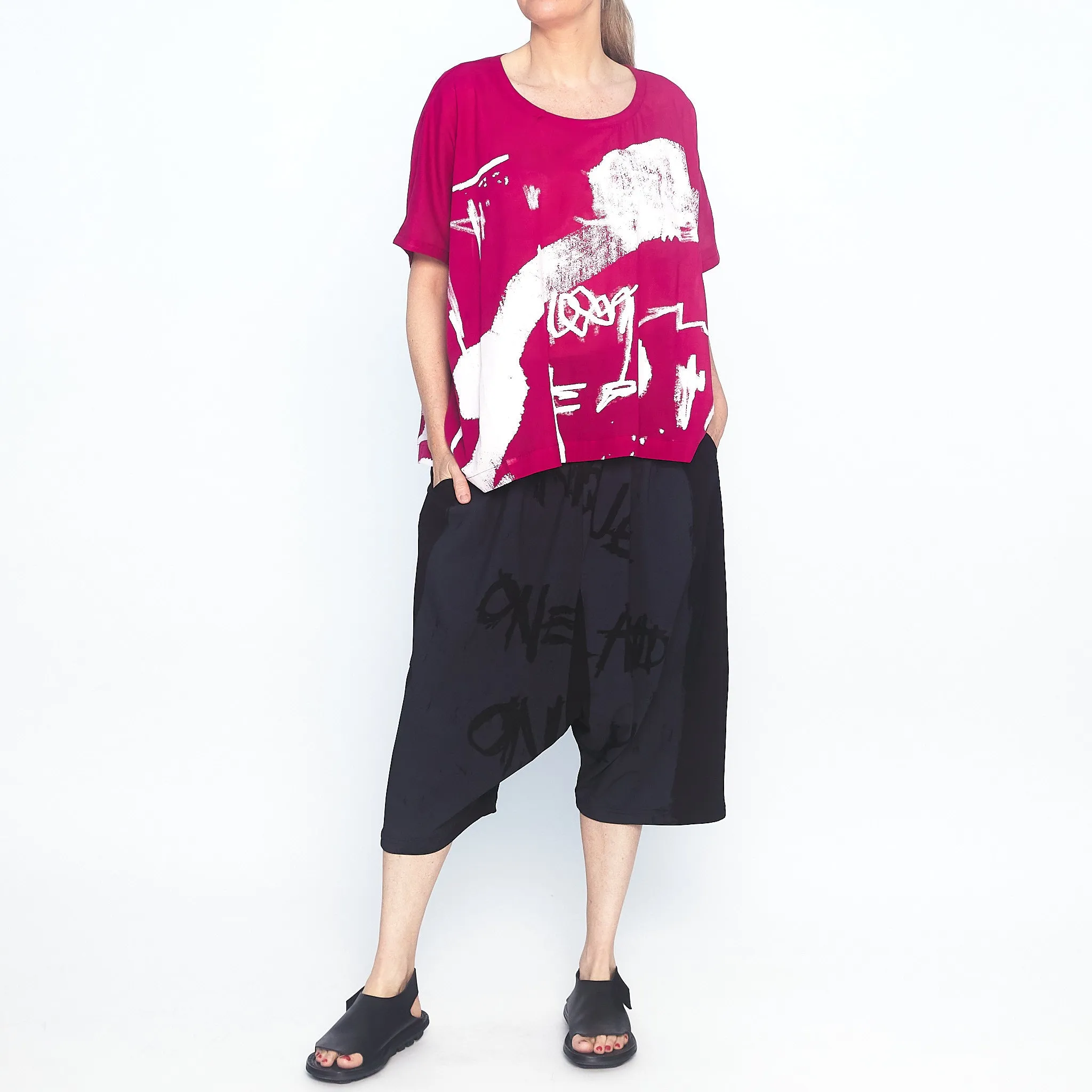 Abstract Print Top in Cerise