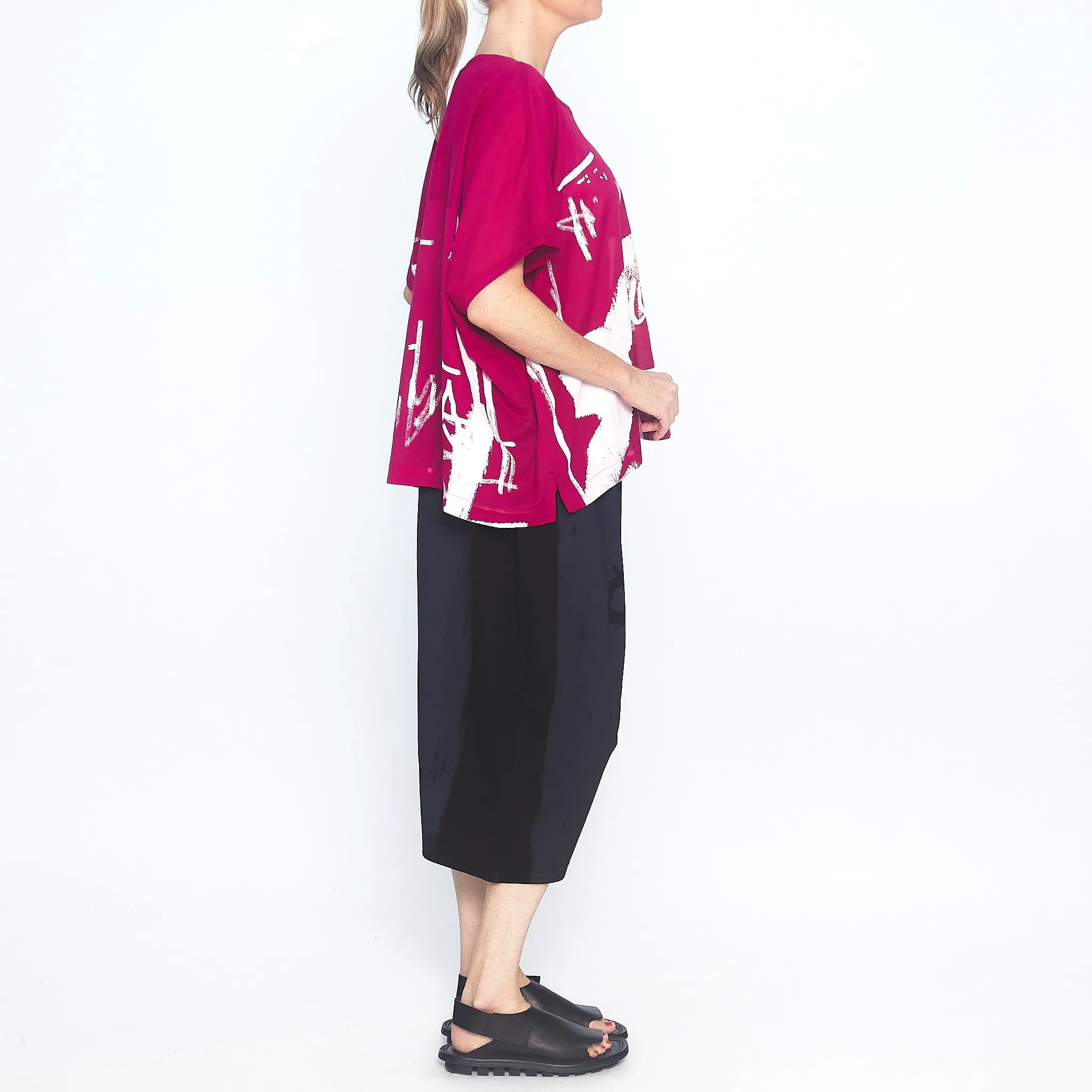 Abstract Print Top in Cerise