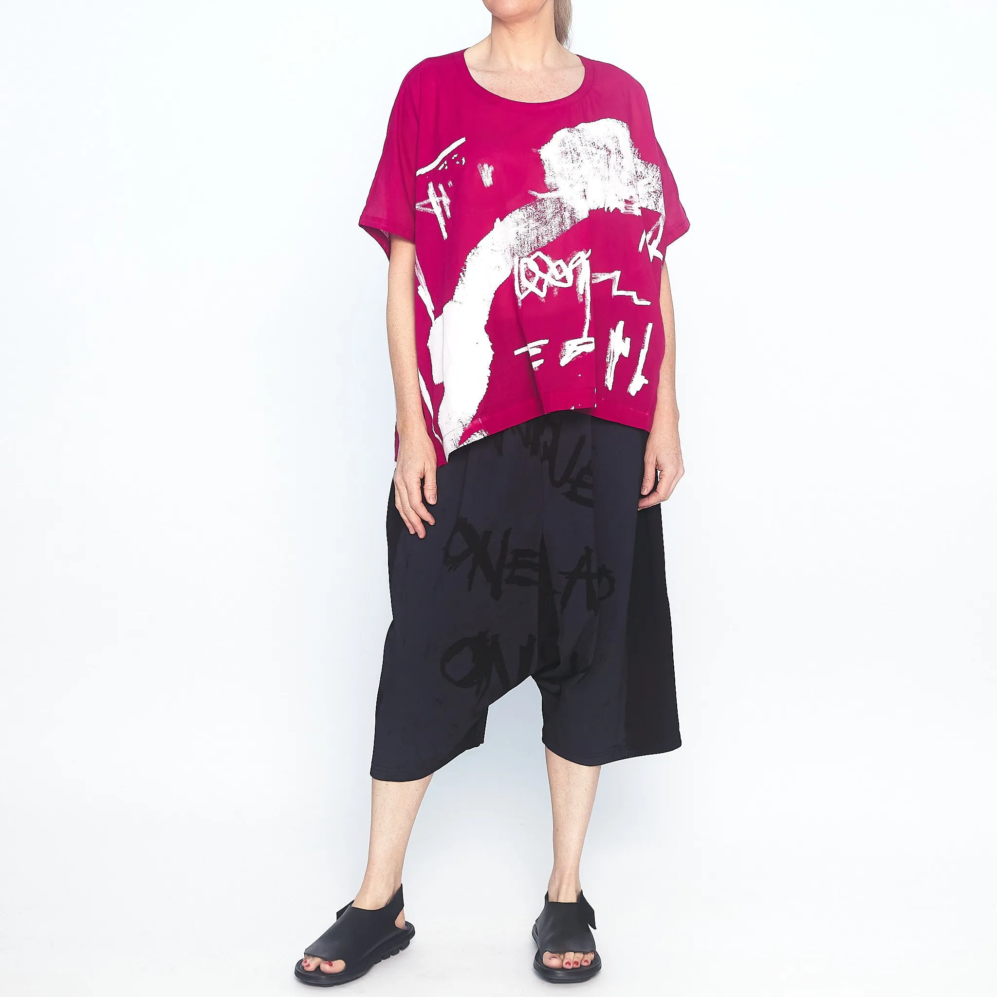 Abstract Print Top in Cerise