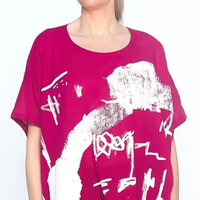 Abstract Print Top in Cerise