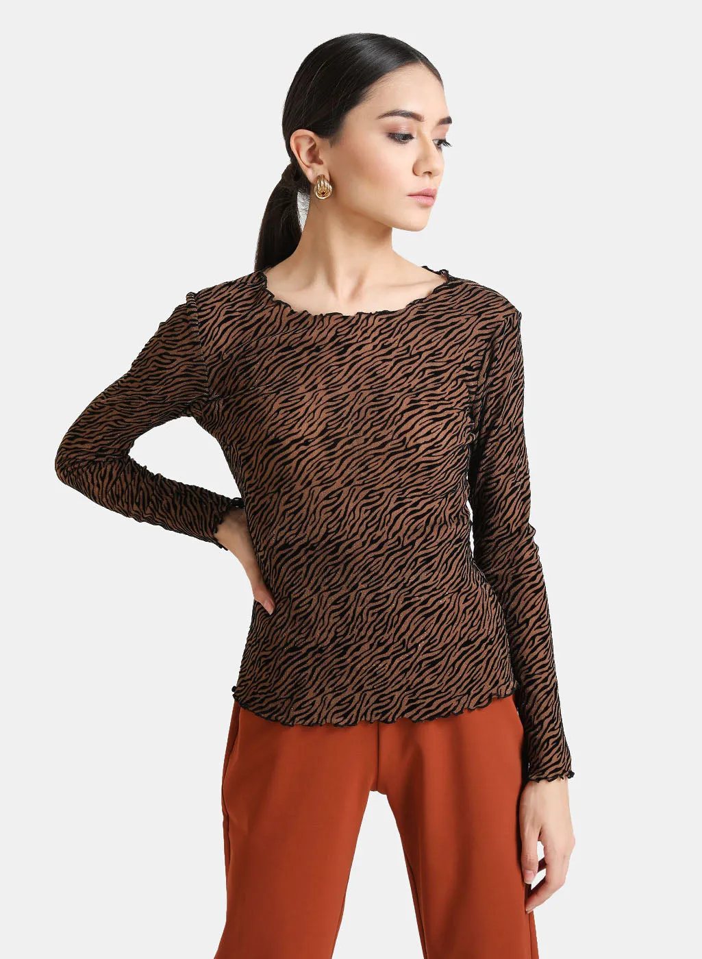 Animal Print Flock Mesh Top