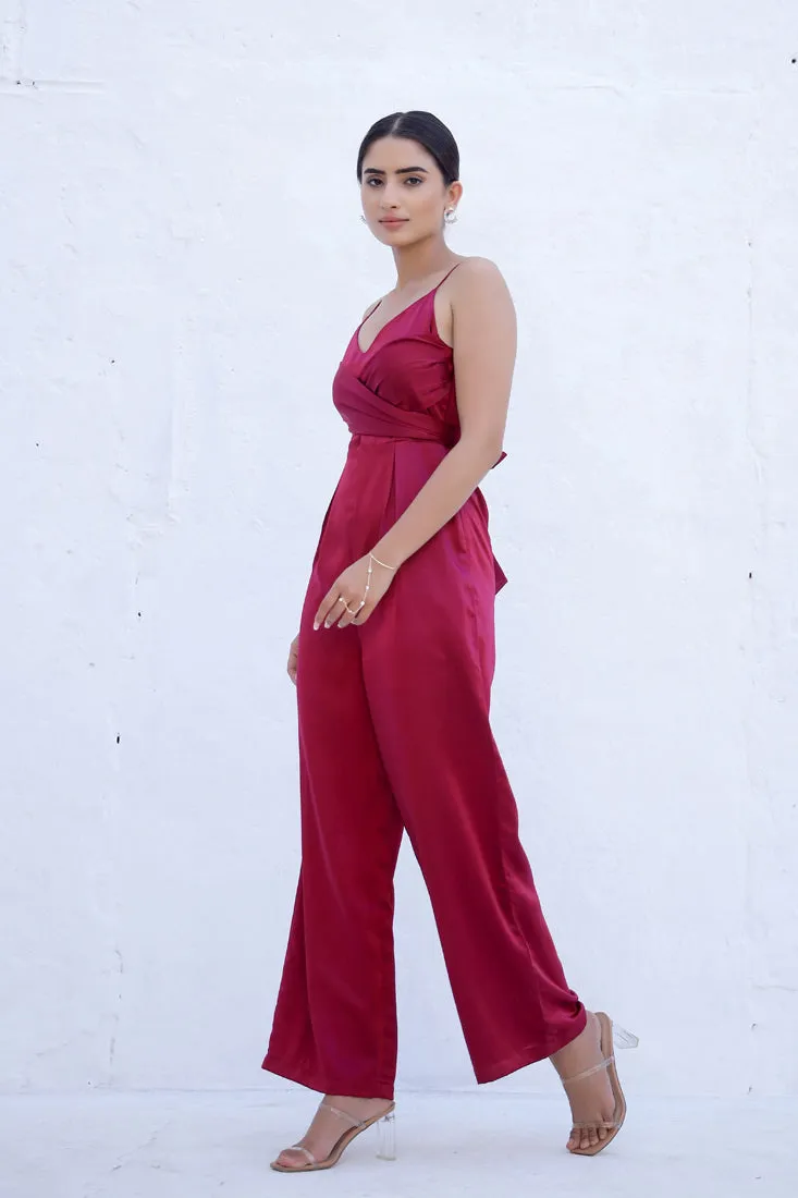 ANNIE - Tie back Wine Jumpsuit (Final Sale)