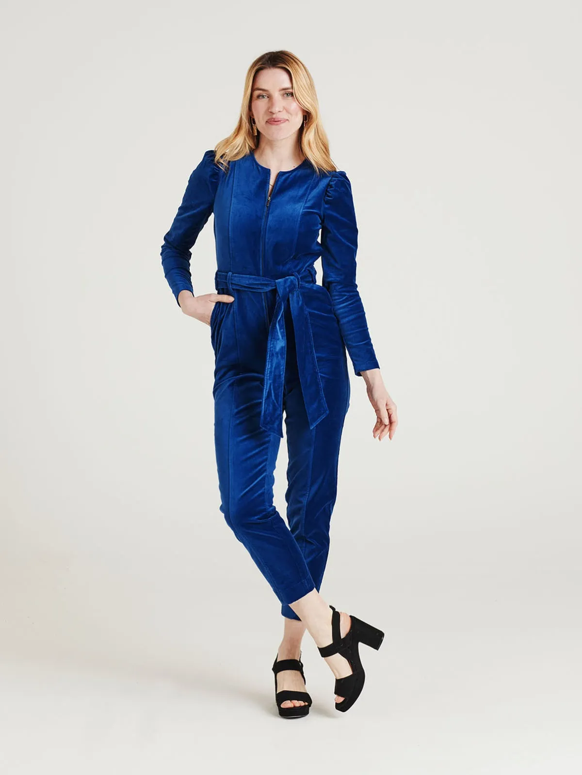 Aubrie Organic Cotton Velvet Jumpsuit - Dark Sapphire Blue