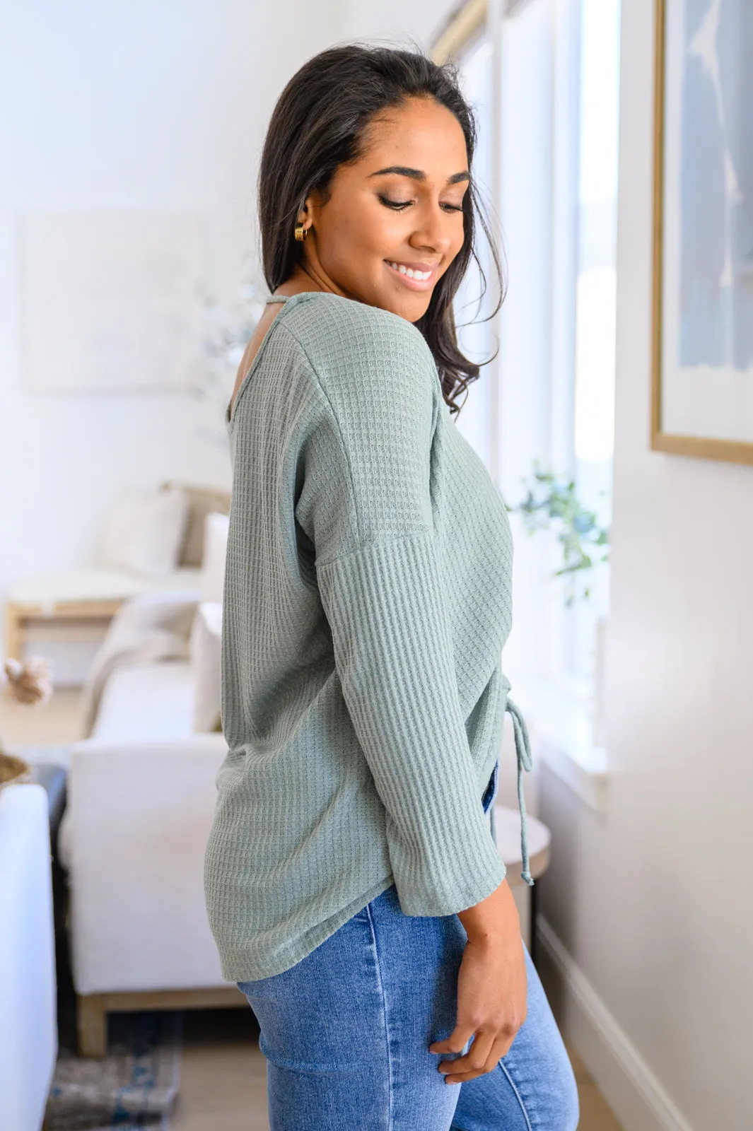 Austin Waffle Knit Basic Top In Sage- USE CODE SPRING24 for 40% OFF!!!!