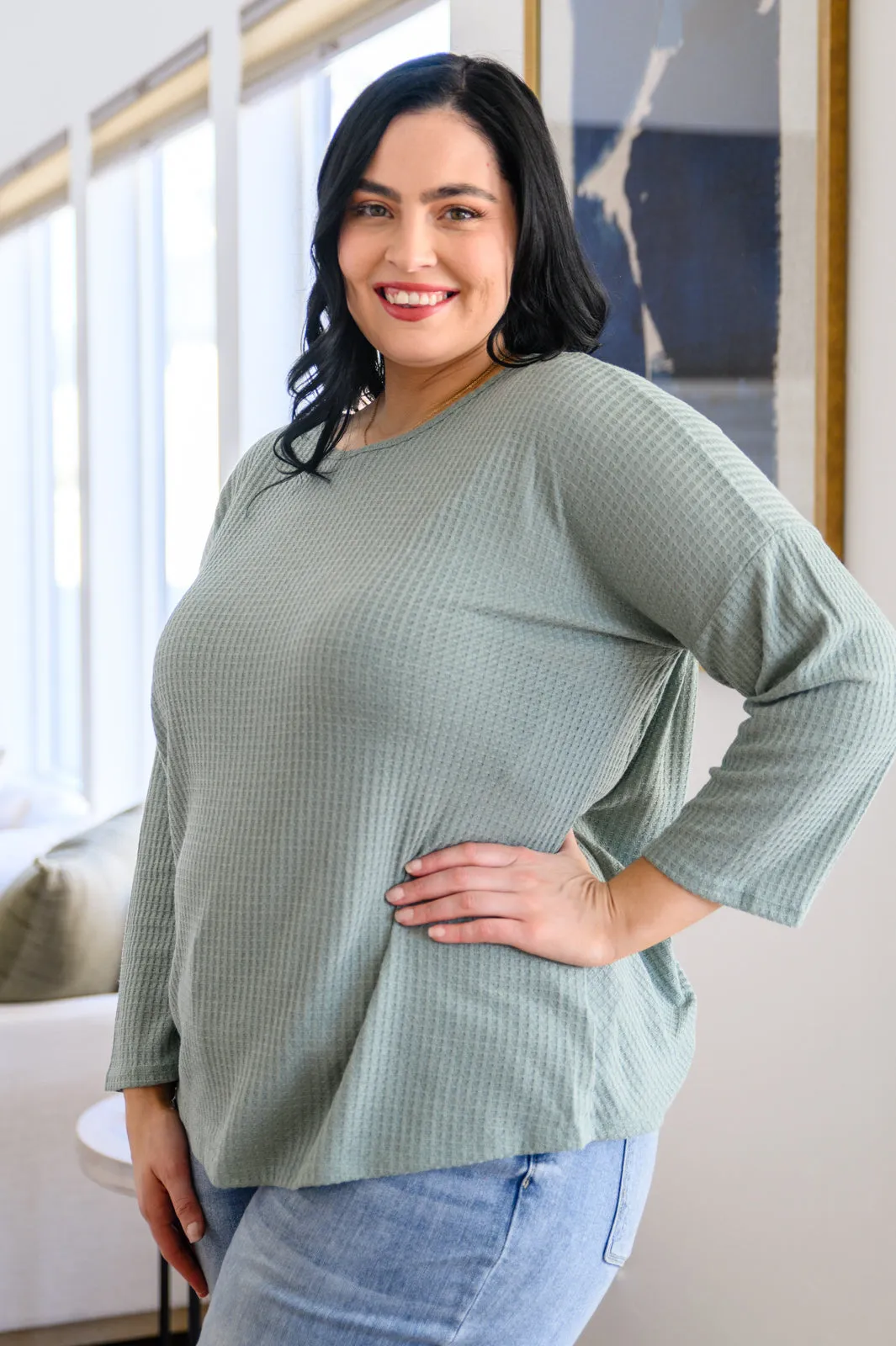 Austin Waffle Knit Basic Top In Sage- USE CODE SPRING24 for 40% OFF!!!!