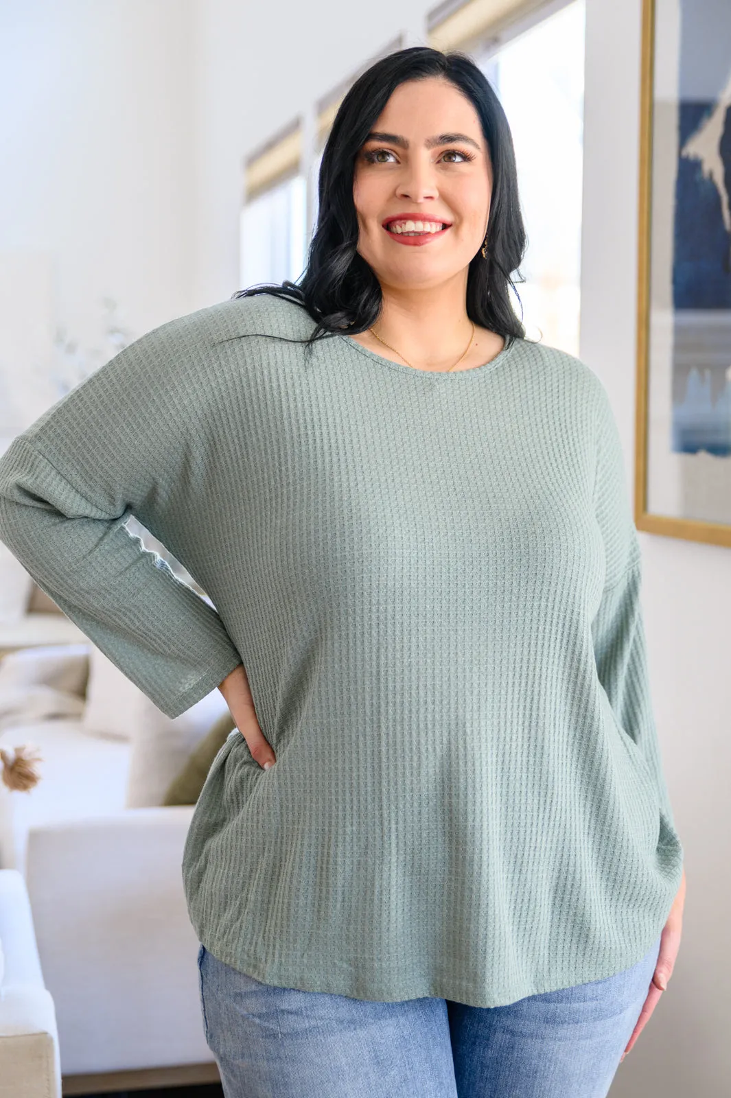 Austin Waffle Knit Basic Top In Sage- USE CODE SPRING24 for 40% OFF!!!!