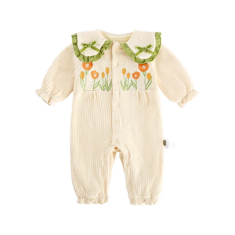 Baby Girls Flower Embroidered Jumpsuits Wholesale 23101988