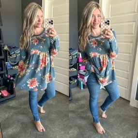 Babydoll Top In Blue Florals