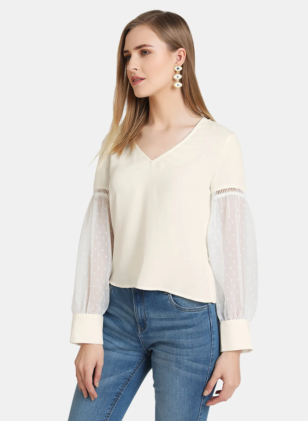 Balloon Dobby Sleeves Detail Top