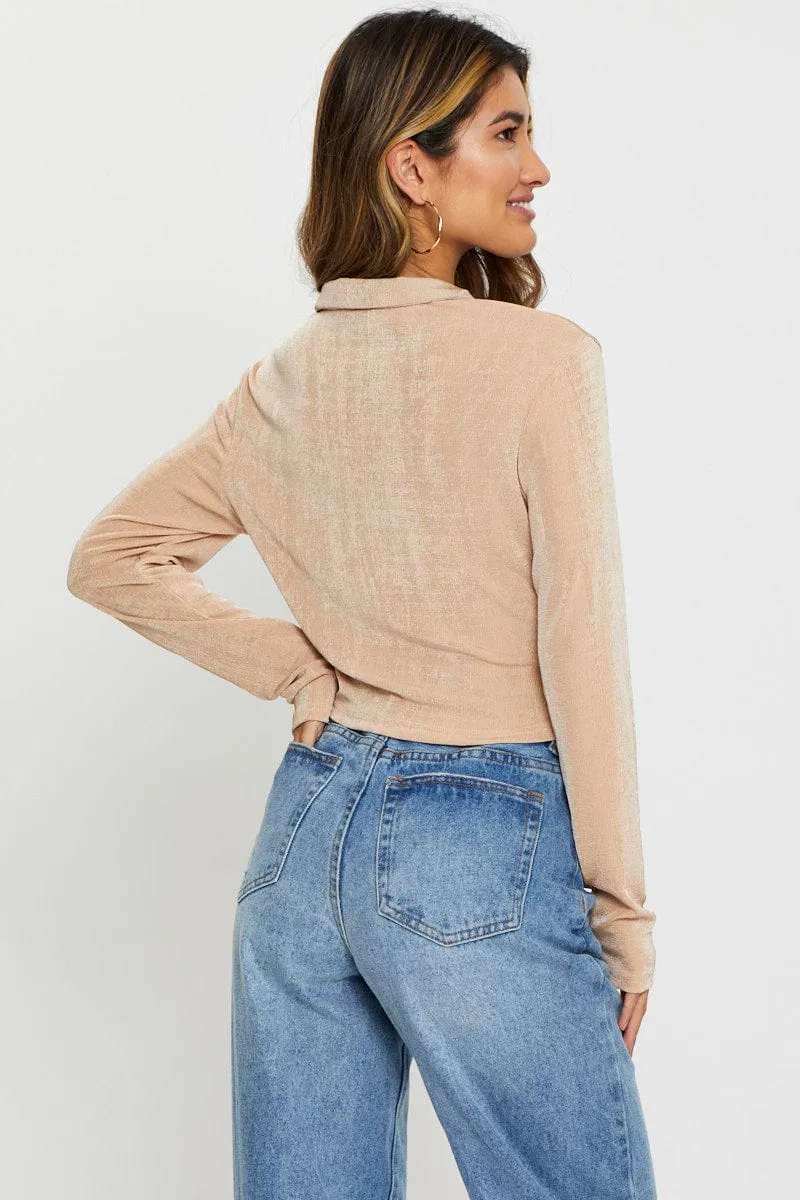 Beige Jersey Top Long Sleeve