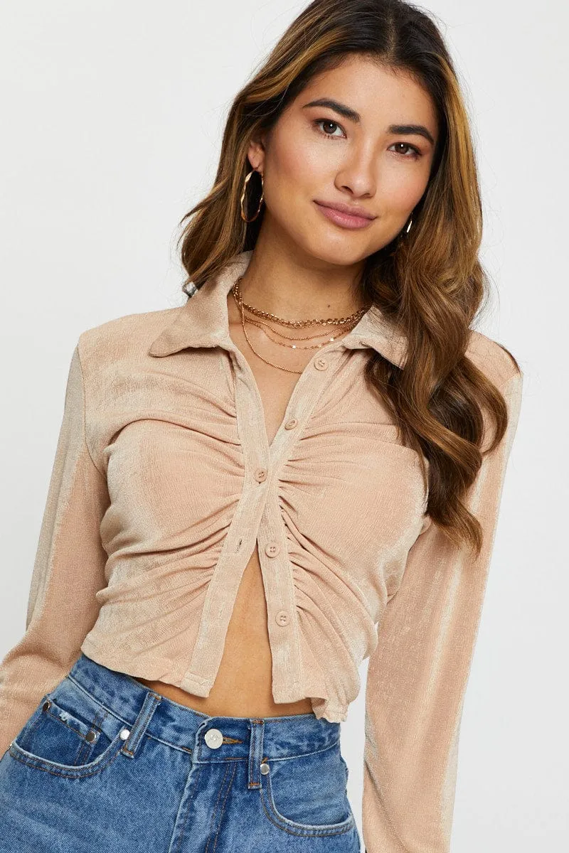 Beige Jersey Top Long Sleeve