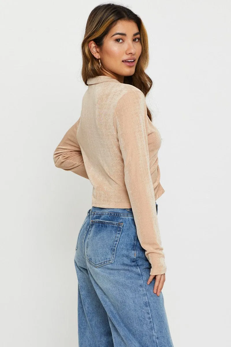 Beige Jersey Top Long Sleeve