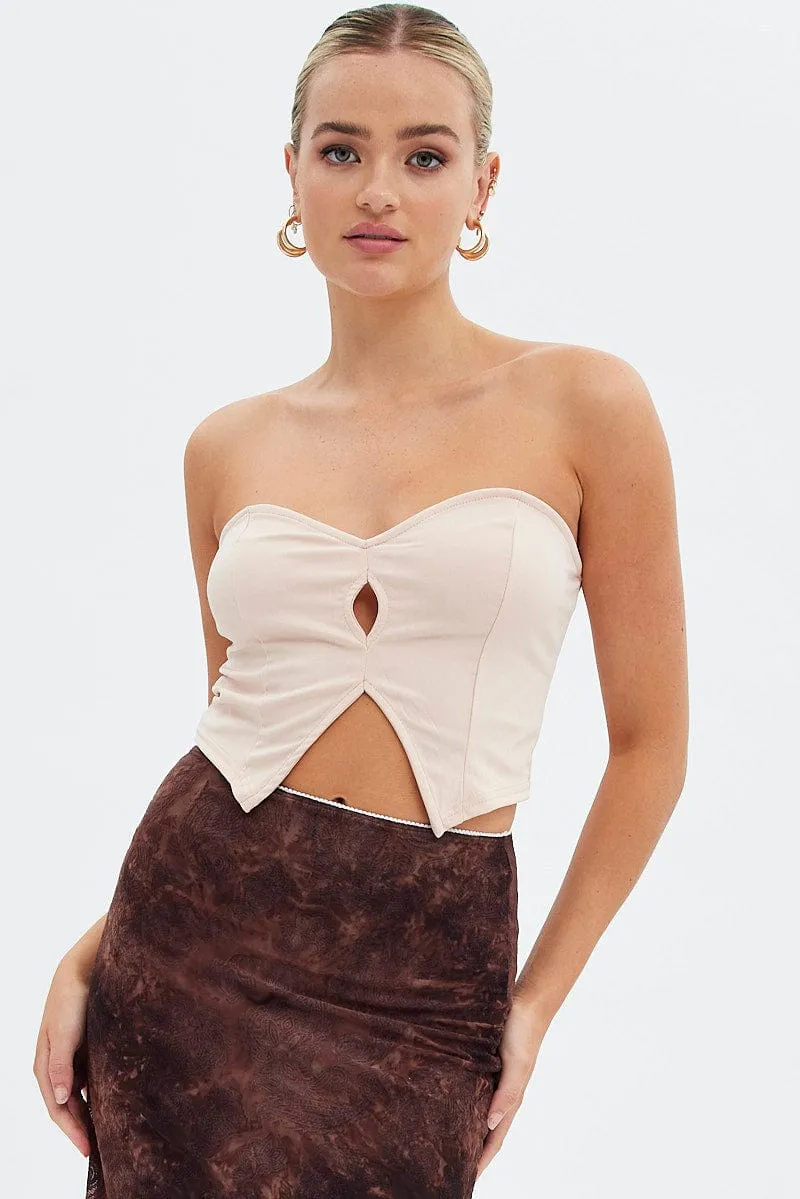 Beige Keyhole Bandeau Top Sweetheart