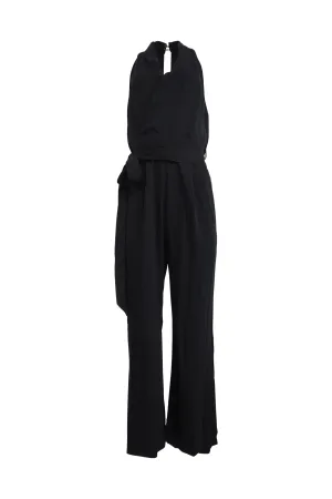 Black Open-Back Jumpsuit With Belt