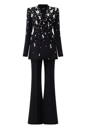 BLACK PEAK LAPEL STONE EMBELLISHED SUIT