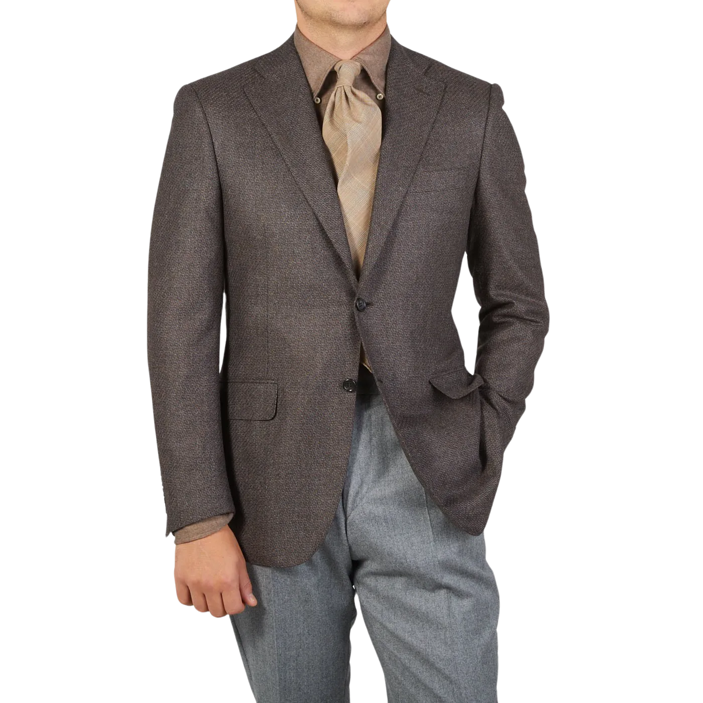 Brown Grey Zig Zag Wool Drop 6 Blazer