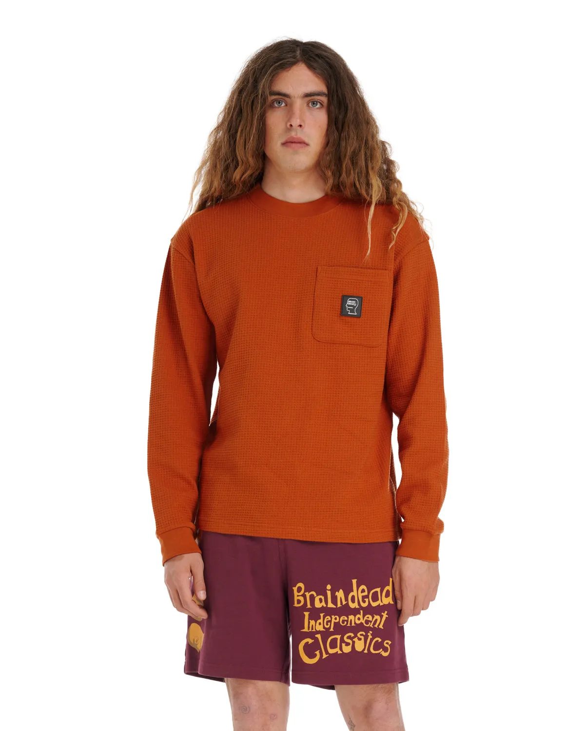 Core Mock Neck Waffle Long Sleeve- Terracotta