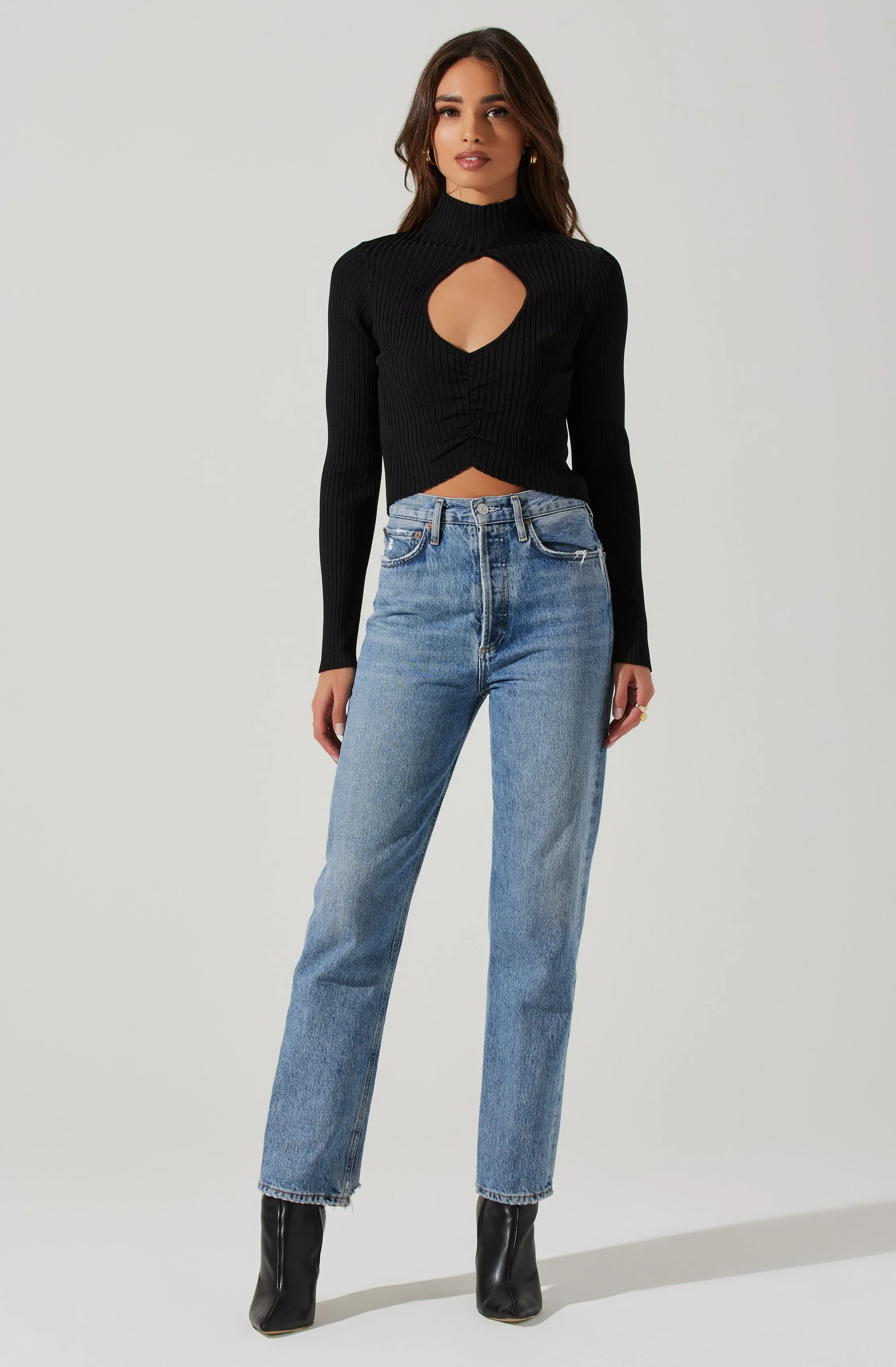 Elia Mock Neck Cutout Sweater