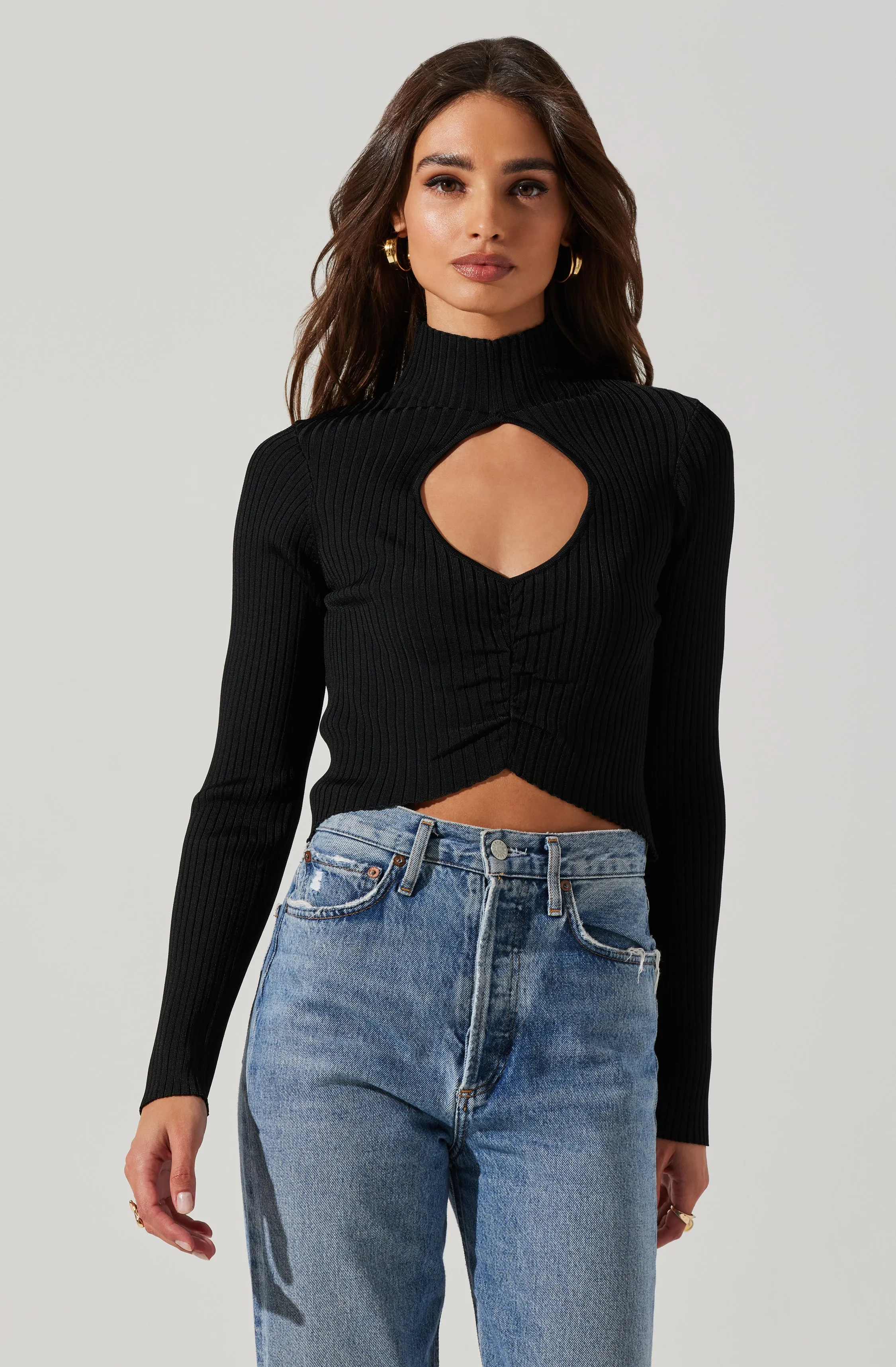 Elia Mock Neck Cutout Sweater