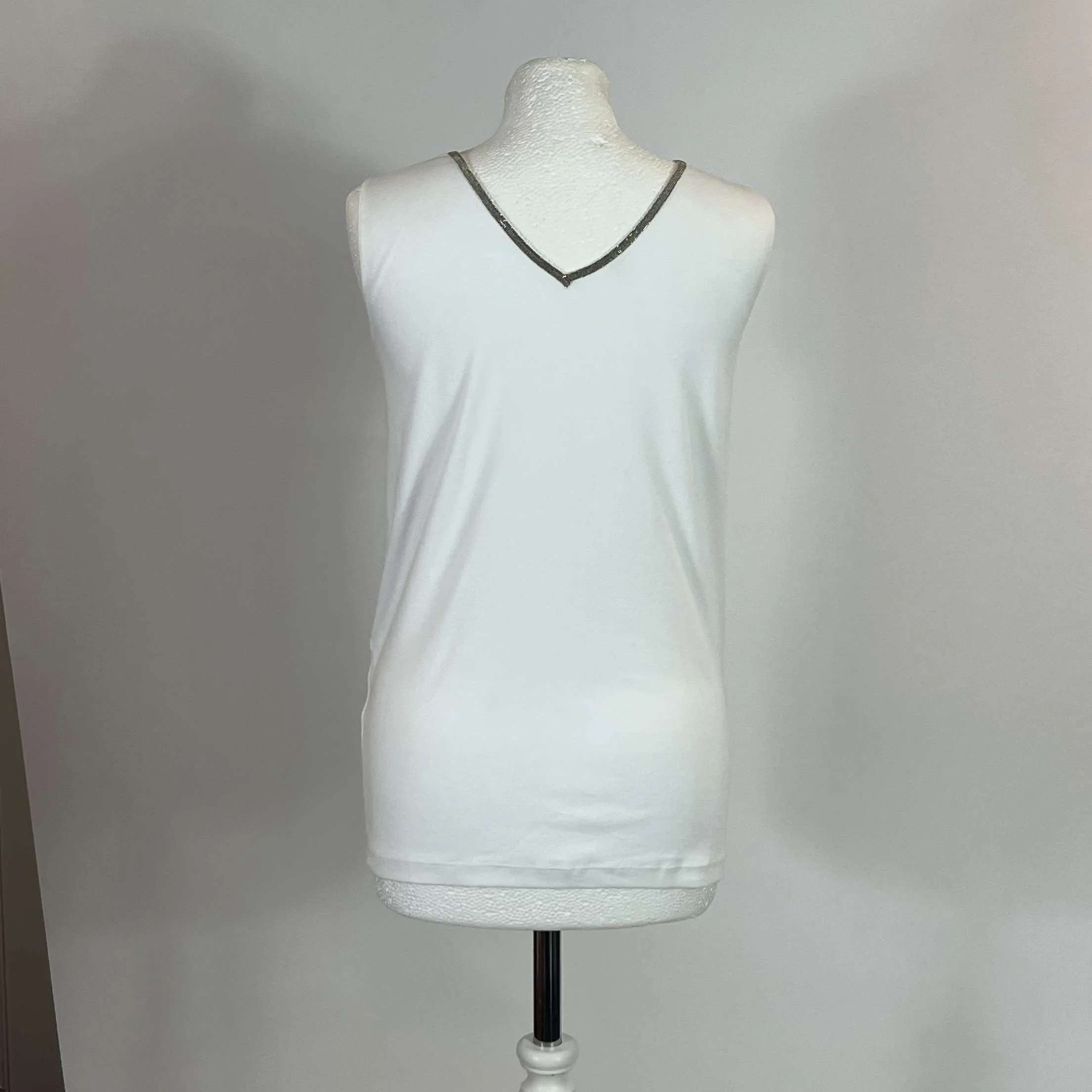 Fabiana Filippa White Cotton Bead Trim Tank Top M