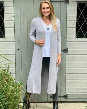 Fine Knit Long Cardigan - Pale Grey