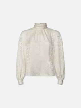 Foldover Mock Neck Blouse -- Off White