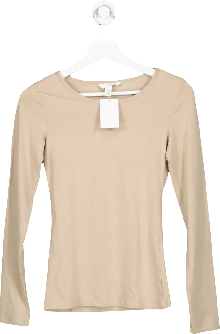 H&M Nude Long Sleeve Jersey Top UK XS