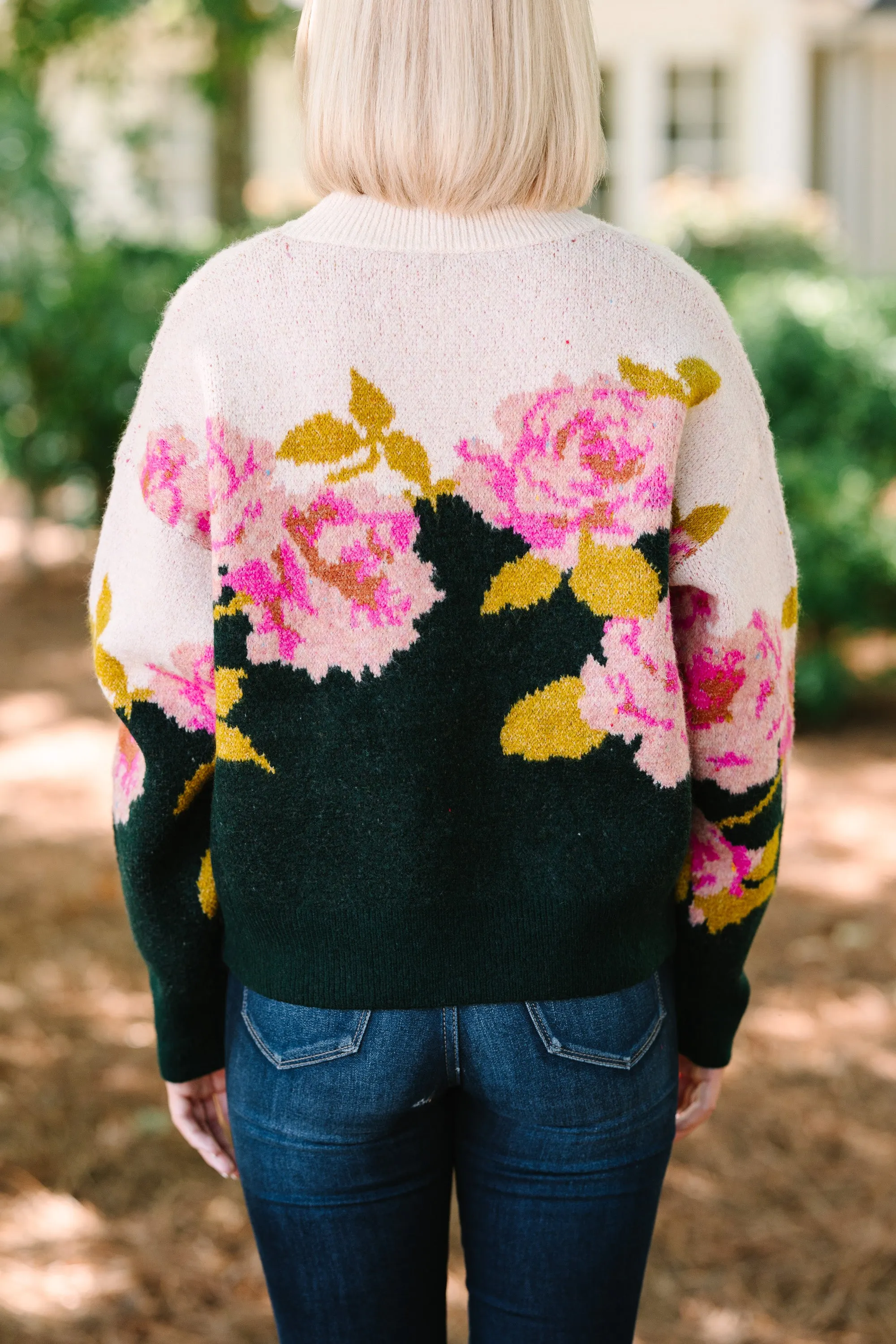 In This Case Hunter Green Floral Sweater