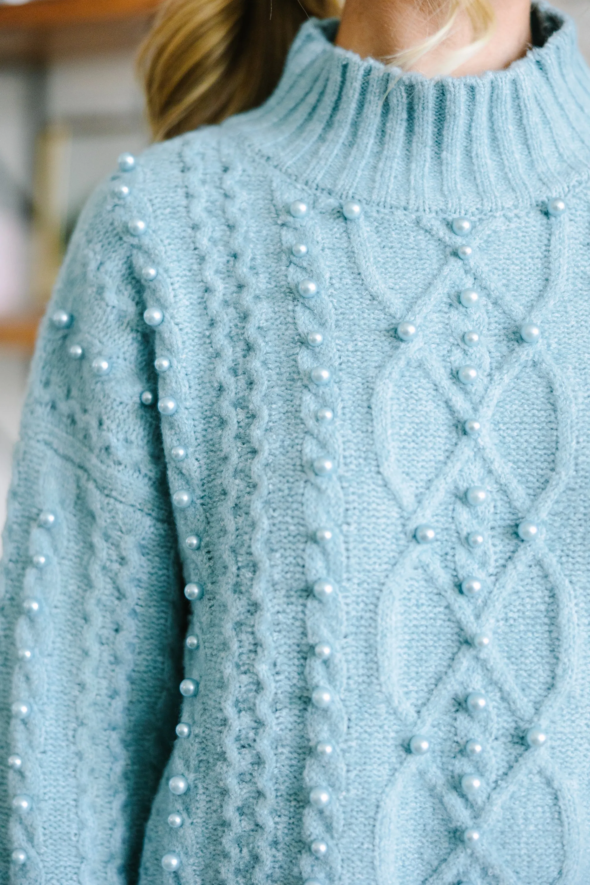 It's All You Ice Blue Embellished Sweater