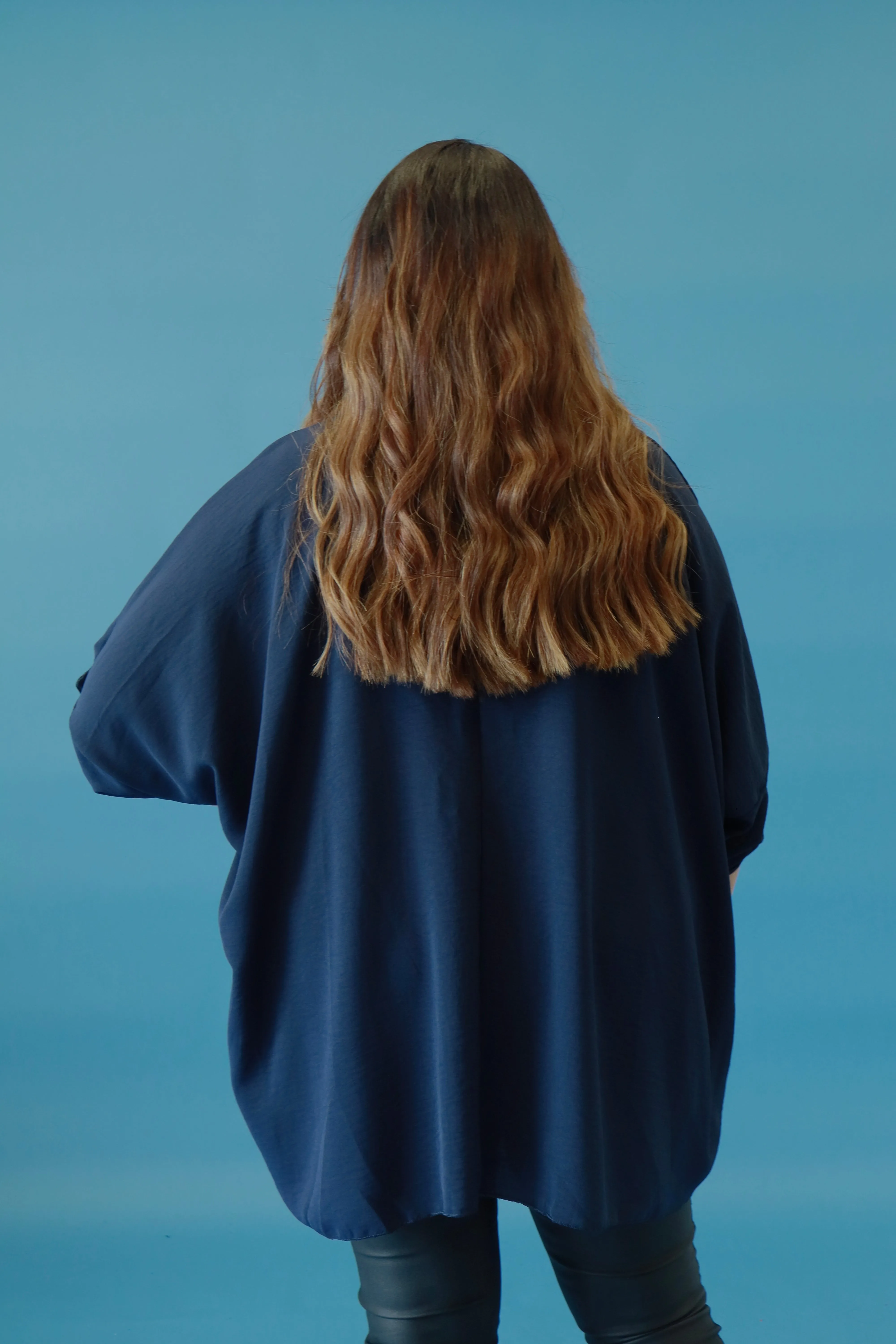 Kayla Blouse with Turn Up Sleeve in Navy