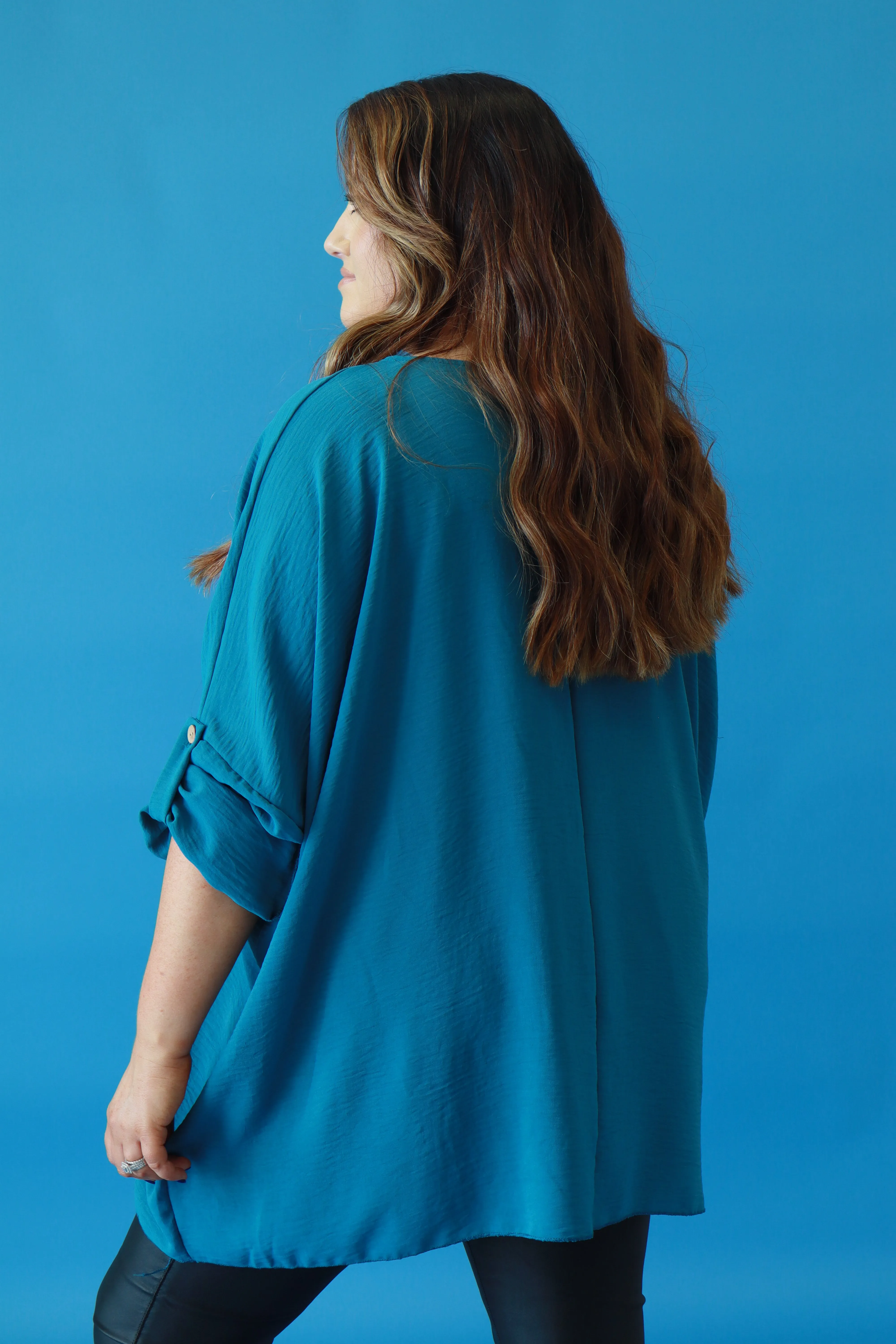 Kayla Blouse with Turn Up Sleeve in Teal