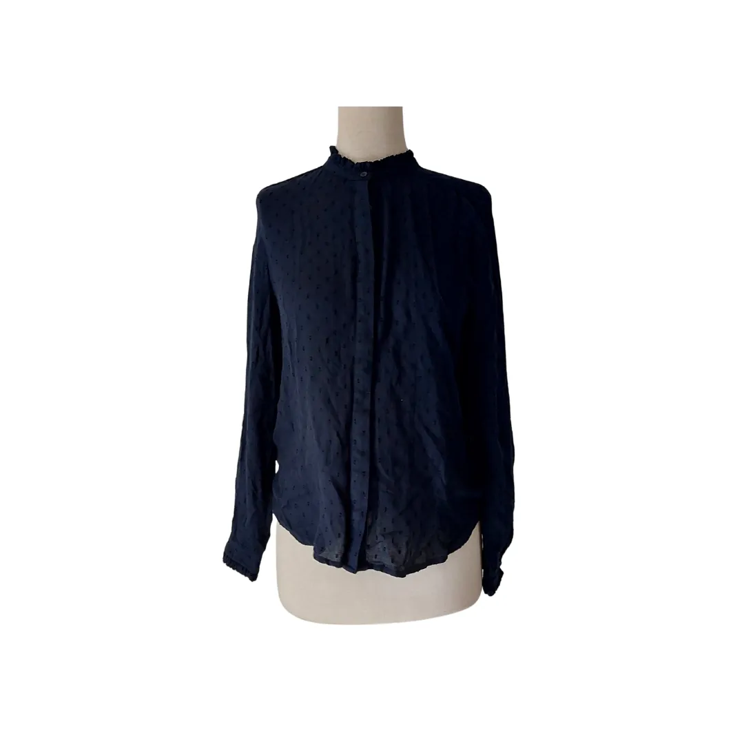 LOFT by Ann Taylor Navy Self Embroidered Blouse | Gently Used |