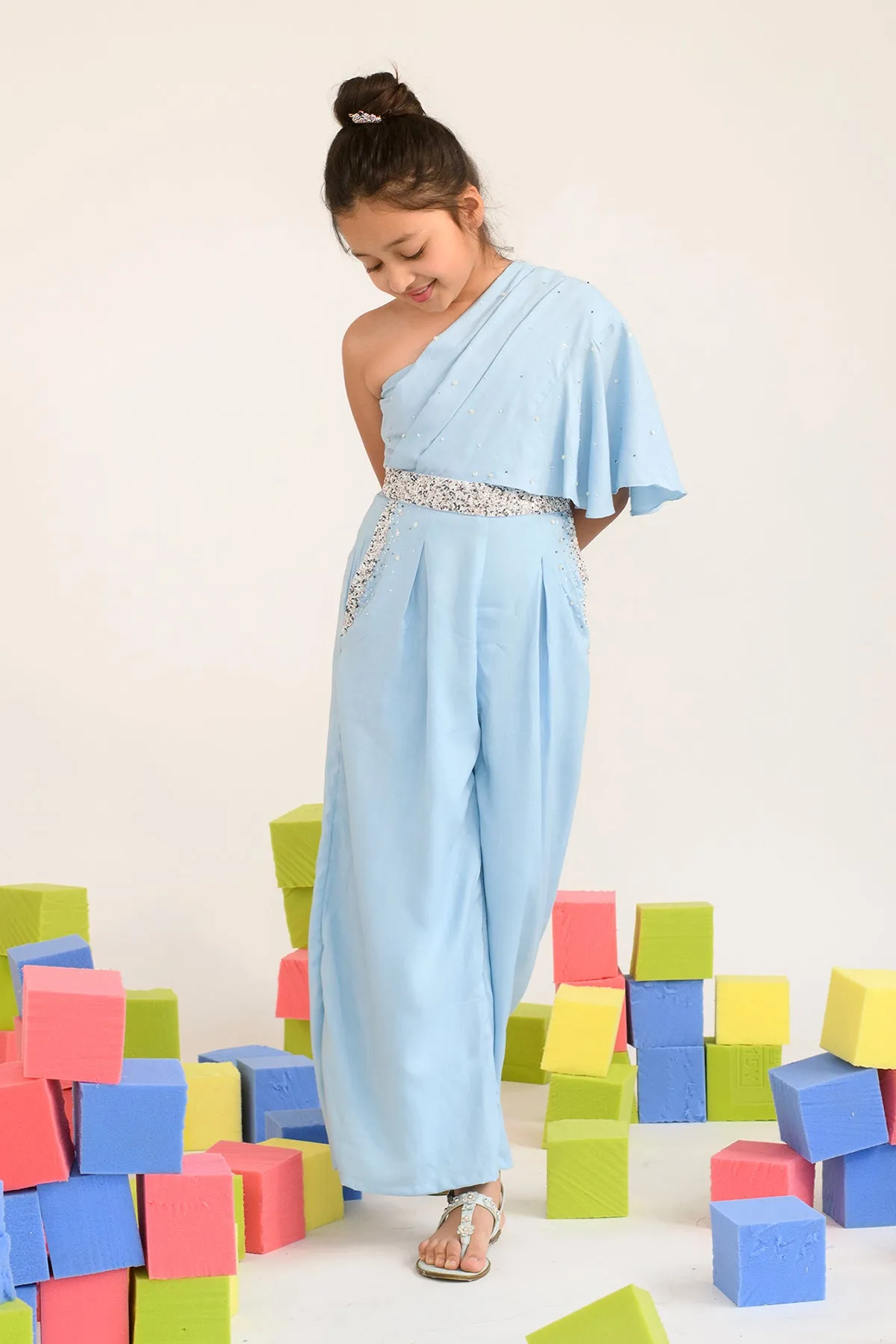 Lofty Trinket- Hand Embroidered One Shoulder Jumpsuit For Girls