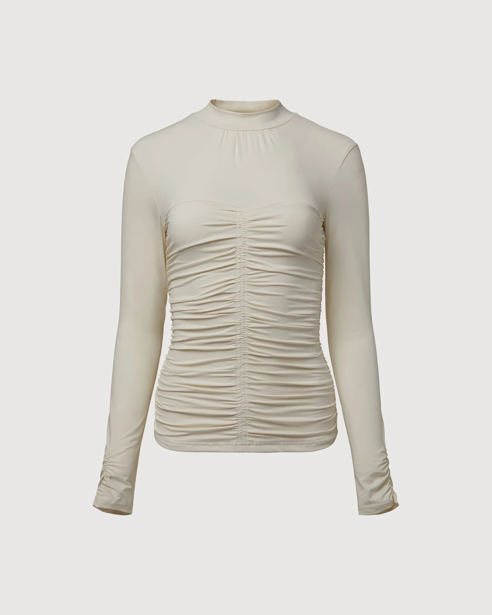 Long Sleeve Ruched Mock Neck