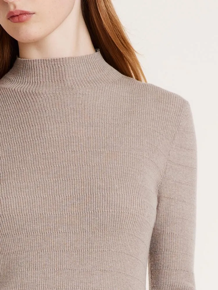 Machine Washable Wool Mock Neck Women Sweater