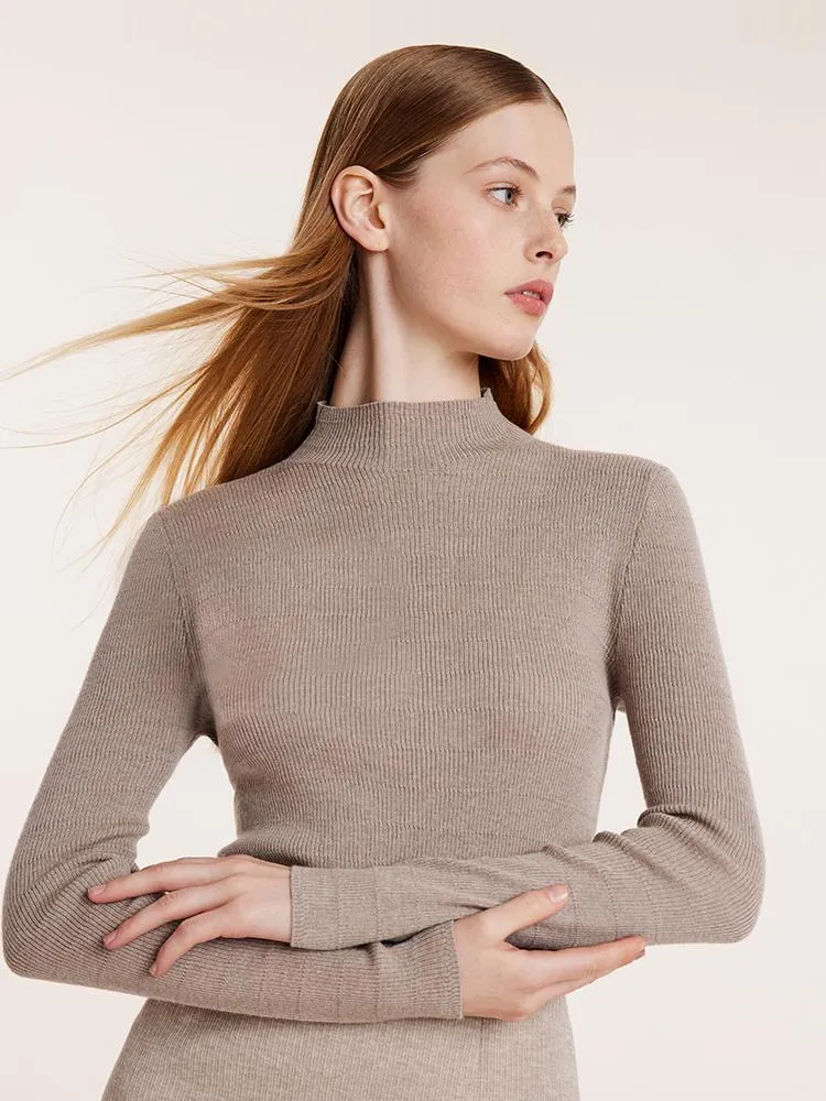 Machine Washable Wool Mock Neck Women Sweater