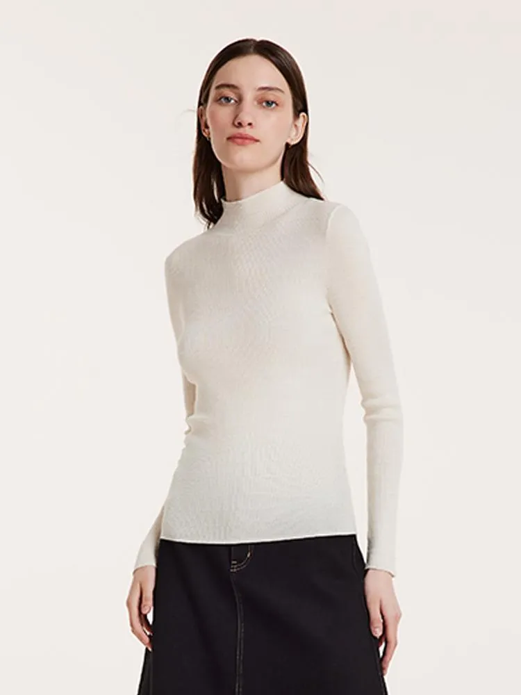 Machine Washable Wool Mock Neck Women Sweater