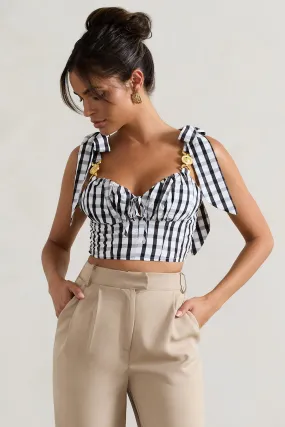 Maud | Black & White Gingham Crop Top With Tie Straps