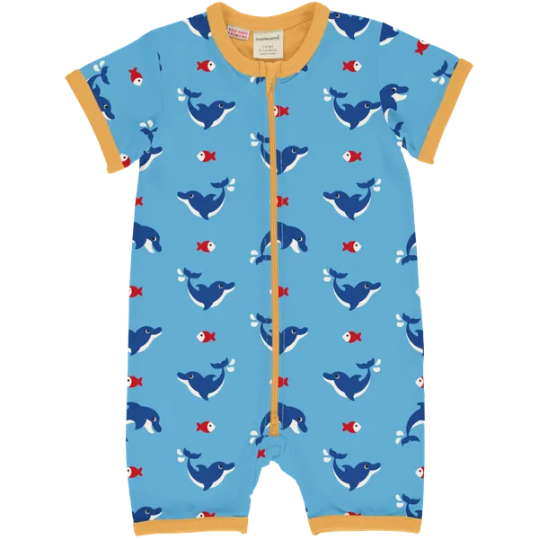 Maxomorra Dolphin Organic Cotton Short Sleeved Romper