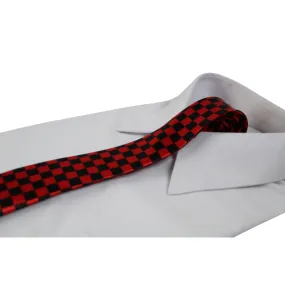 Mens Red  & Black Checkered 5cm Skinny Neck Tie