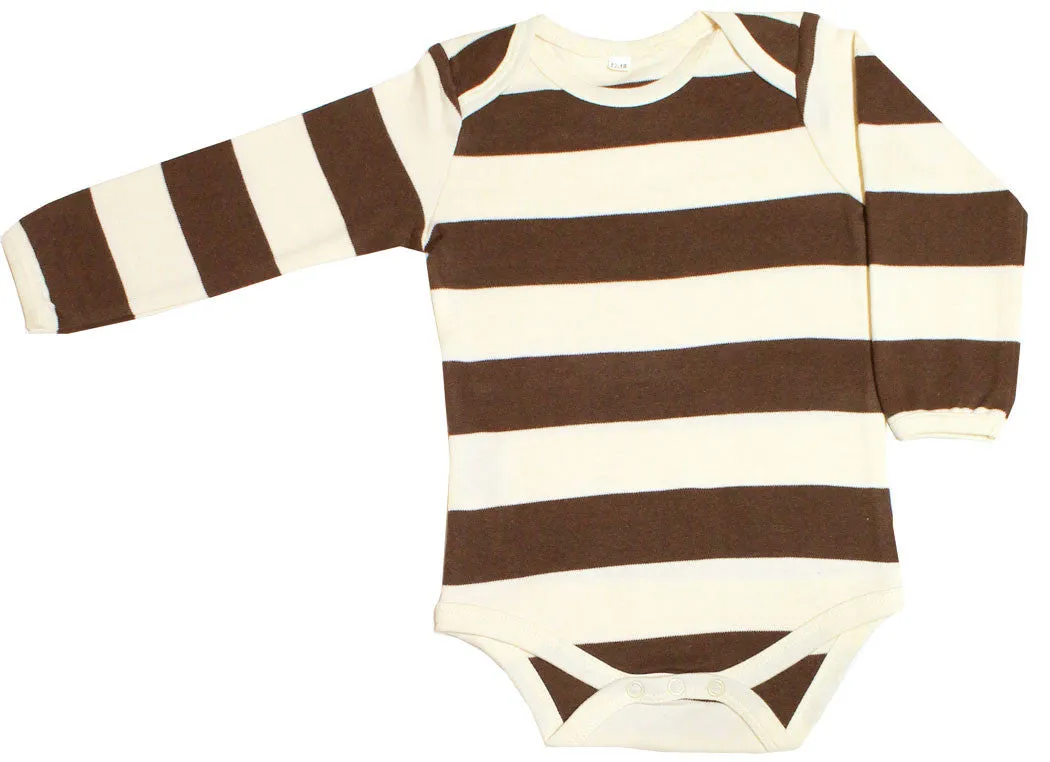 Organic Baby Clothing Long Sleeve Onesies GOTS Certified Cotton (Brown Stripes)