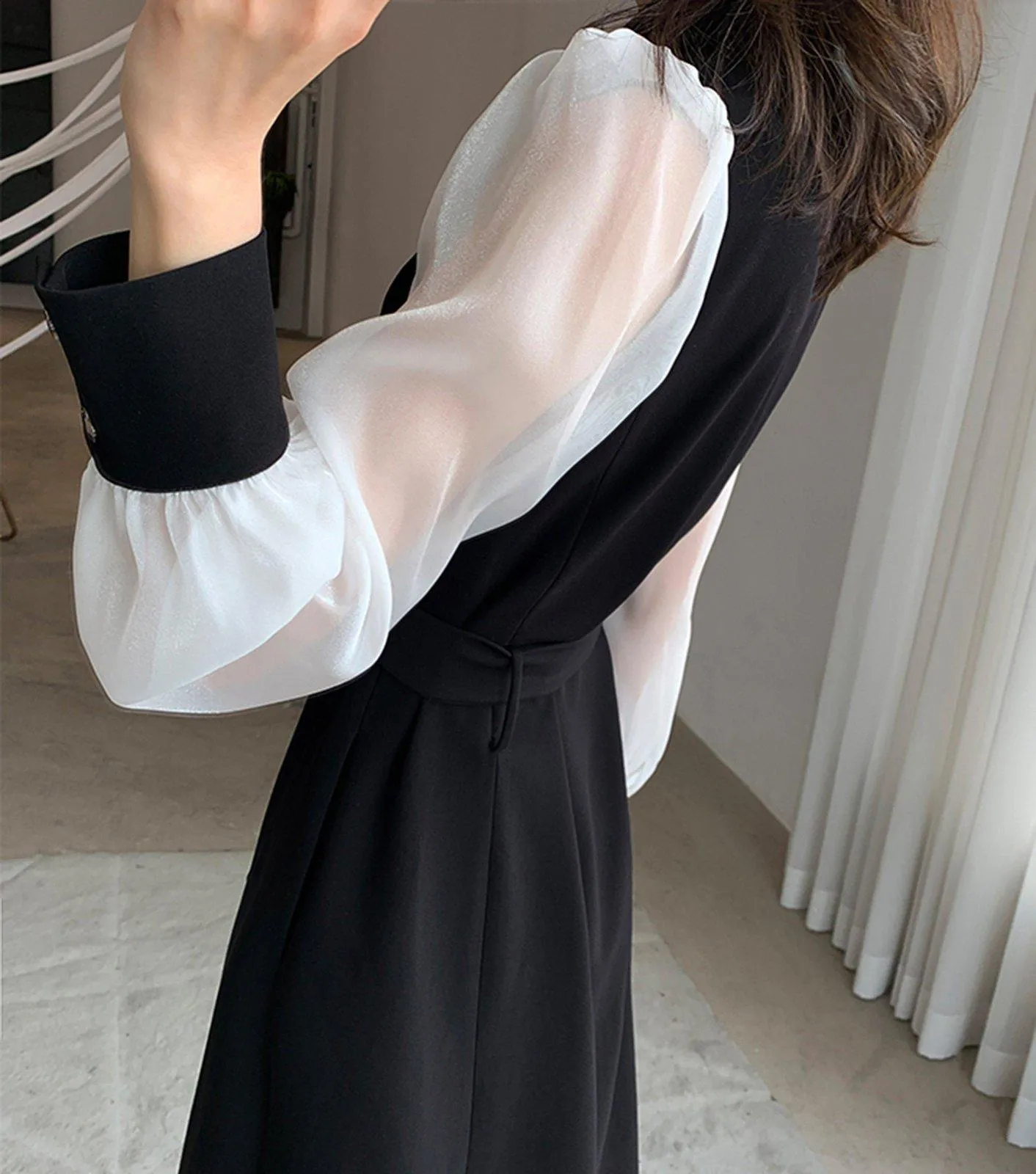 Patchwork Long Sleeve Belted Blazer Dress