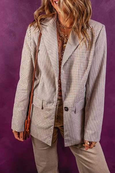 Plaid Lapel Collar  Blazer