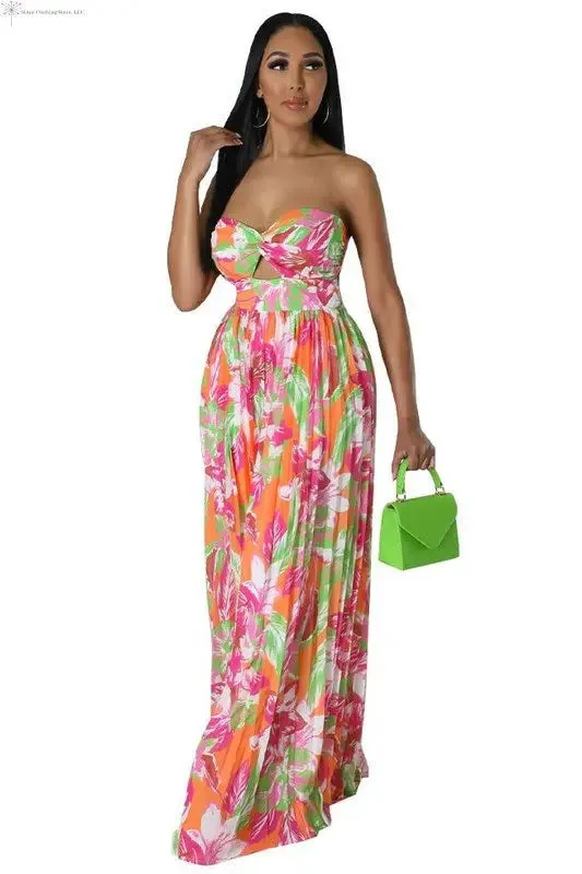 Pleated Wide Leg Jumpsuit Multicolored