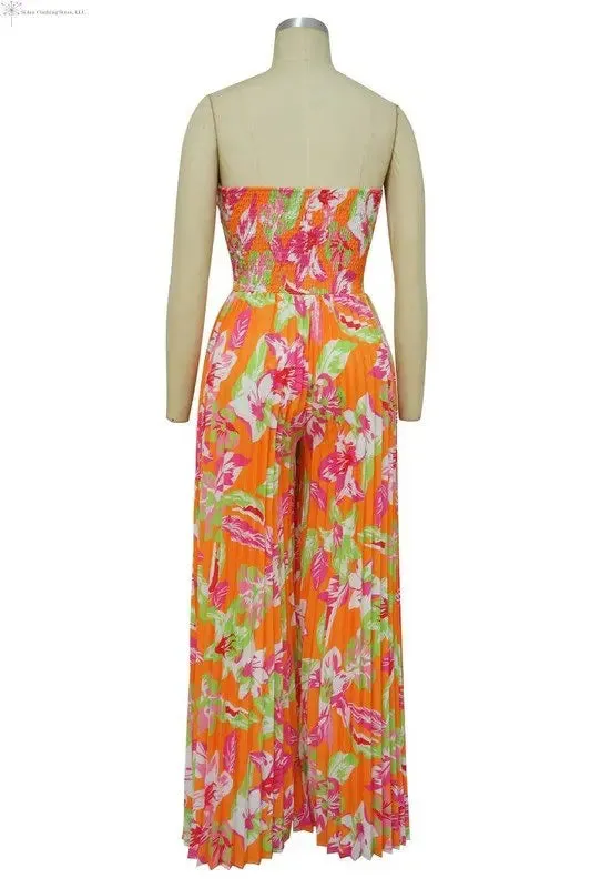 Pleated Wide Leg Jumpsuit Multicolored